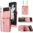 thumbnail image 1 of Phone Case for Samsung Galaxy Z Flip 3 5G 2021 Wallet Cover with Wrist Crossbody Strap Lanyard Credit Card Holder Stand Shoulder Slot Leather Cell Accessories ZFlip3 Z3 Flip3 3Z Women Men Rose Gold, 1 of 7
