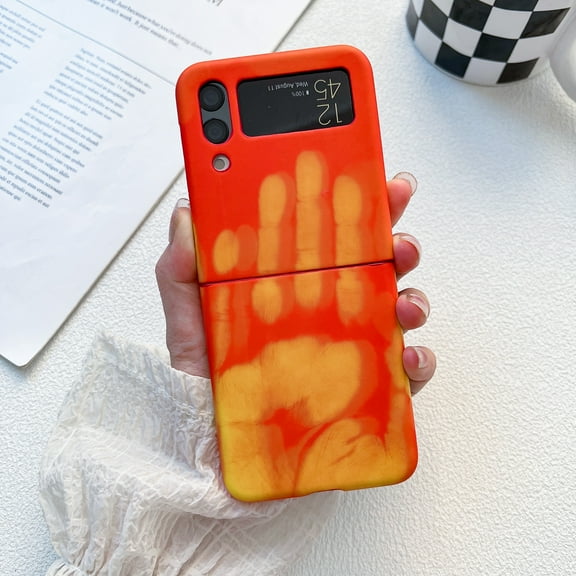 Phone Case for Samsung Galaxy Z Flip 3, Military Drop Protection Shockproof Case with Color Changing Effect for Women Men, Slim Lightweight Stylish Cover for Samsung Galaxy Z Flip 3, Red/Orange