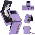 thumbnail image 1 of Phone Case for Samsung Galaxy Z Flip 4 5G 2022 Wallet Cover with Credit Card Holder Slot Crossbody Strap Lanyard Cell ZFlip4 Z4 Flip4 4Z Women Girls Men Purple, 1 of 13