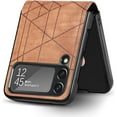 thumbnail image 1 of Phone Case for Samsung Galaxy Z Flip 4 5G Sculpture Geometrical Pattern Slim Phone Cover Premium Shockproof Matting Hard PU Back & Anti-Slip Microfiber Inner Strip Stand Protector - Brown, 1 of 14