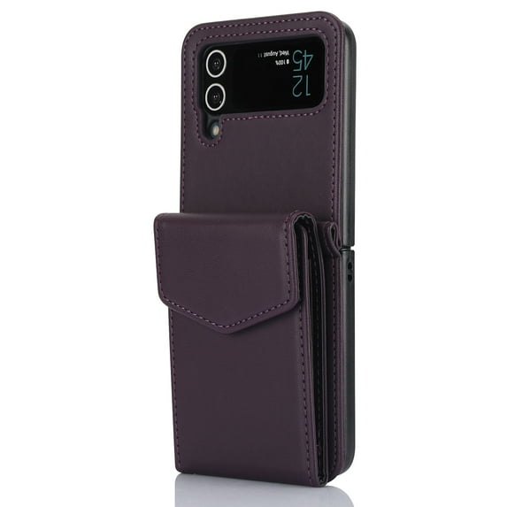 Phone Case for Samsung Galaxy Z Flip 4 Wallet Cover with RFID Blocking Crossbody Wrist Strap Stand Credit Card Holder Kickstand Leather TPU ZFlip4 Women Men Cover,Darkpurple