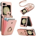 thumbnail image 1 of Phone Case for Samsung Galaxy Z Flip 5 5G 2023 Wallet Cell Cover with Crossbody Strap Ring Stand RFID Credit Card Holder Leather Accessories ZFlip5 Z5 G Flip5 5Z Women Men Girls Rose Gold, 1 of 14