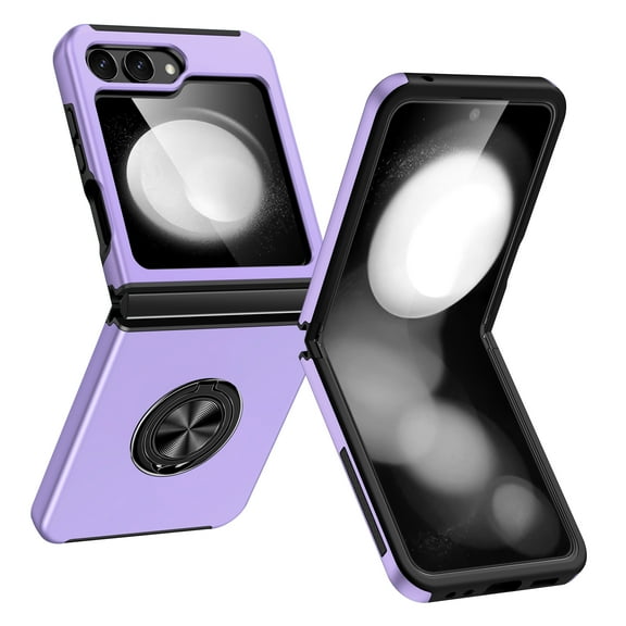 Phone Case for Samsung Galaxy Z Flip 5, [ Military Grade ] Drop Tested Protection Case with Magnetic Car Mount 360°Rotatable Ring Holder, 2-Layer Rugged Hybrid Hard PC Soft Rubber Cover, Purple