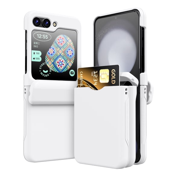 Phone Case for Samsung Galaxy Z Flip 5, Premium Modern Neat Style Spring-Loaded Hinge Cover Wallet Case Card Slot Hard PC Matte Shockproof for Men Women for Samsung Galaxy Z Flip 5, White
