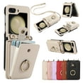 thumbnail image 1 of Phone Case for Samsung Galaxy Z Flip 7 FE / Z Flip 6 Wallet Cell Cover with Crossbody Strap, Ring Stand RFID Blocking Credit Card Holder Shockproof Drop Protective Case for Women Girls, Beige, 1 of 10