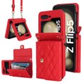 thumbnail image 1 of Phone Case for Samsung Galaxy Z Flip 7, Wallet Cover with RFID Blocking Card Slots, Crossbody Wrist Strap Stand PU Leather Kickstand Cover Magnetic Clasp for Samsung Galaxy Z Flip 7, Red, 1 of 11