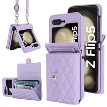 Phone Case for Samsung Galaxy Z Flip 7, Wallet Cover with RFID Blocking Card Slots, Crossbody Wrist Strap Stand PU Leather Kickstand Cover Magnetic Clasp for Samsung Galaxy Z Flip 7, Purple