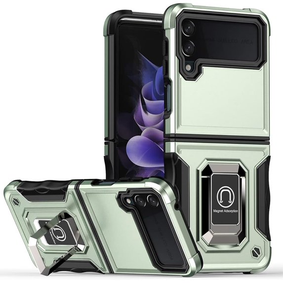 Phone Case for Samsung Galaxy Z Flip4 with Magnetic Kickstand, Military Grade Shockproof Heavy Duty Protective Phone Cover Case for Samsung Galaxy Z Flip 4 Green