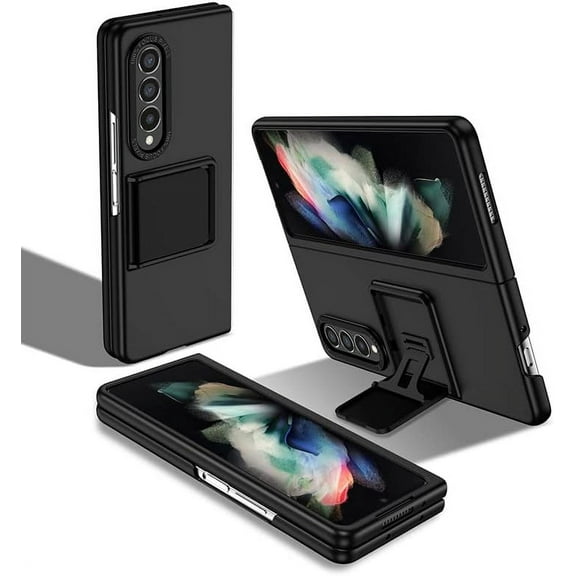 Phone Case for Samsung Galaxy Z Fold 3 5G 2021 and Slide Camera Cover Kickstand Stand Slim Protective Mobile Hard Hybrid Back Cell Accessories ZFold3 Z3 Fold3 3Z ZFold35G Women Men Black