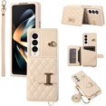 thumbnail image 1 of Phone Case for Samsung Galaxy Z Fold 3 5G 2021 Wallet Cell Cover with Slim Ring Stand Credit Card Holder Slot ZFold3 Z3 Fold3 3Z ZFold35G Girl Women Men Beige, 1 of 13
