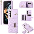 thumbnail image 1 of Phone Case for Samsung Galaxy Z Fold 3 5G 2021 Wallet Cell Cover with Slim Ring Stand Credit Card Holder Slot ZFold3 Z3 Fold3 3Z ZFold35G Girl Women Men Purple, 1 of 13