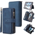 thumbnail image 1 of Phone Case for Samsung Galaxy Z Fold 4 5G (2022), Galaxy Z Fold 4 Wallet Case, Luxury Folio Flip Leather Cover[Zipper Pocket] [Wrist Strap][Kickstand] for Samsung Galaxy Z Fold 4 5G 7.6 inch, Blue, 1 of 8