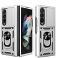 thumbnail image 1 of Phone Case for Samsung Galaxy Z Fold 4 with Slide Camera Window, Heavy Duty Protection Phone Cover Case with Ring Kickstand for Samsung Galaxy Z Fold 4 SJ Silver, 1 of 9