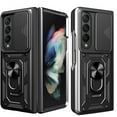 thumbnail image 1 of Phone Case for Samsung Galaxy Z Fold 4 with Slide Camera Window, Heavy Duty Protection Phone Cover Case with Ring Kickstand for Samsung Galaxy Z Fold 4 SJ Black, 1 of 9