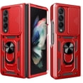 thumbnail image 1 of Phone Case for Samsung Galaxy Z Fold 4 with Slide Camera Window, Heavy Duty Protection Phone Cover Case with Ring Kickstand for Samsung Galaxy Z Fold 4 SJ Red, 1 of 8