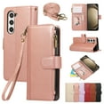 thumbnail image 1 of Phone Case for Samsung Galaxy Z Fold 5 Wallet Cover with Crossbody Shoulder Strap and Leather [RFID Blocking] Credit Card Holder Pocket Stand Cell Accessories Mobile Flip Purse,Rosegold, 1 of 10