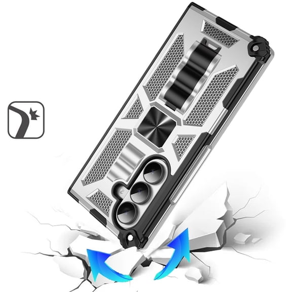 Phone Case for Samsung Galaxy Z Fold 7 Built in Magnetic Hiden Kickstand Shockproof Rugged Armor Grip Hybrid Heavy Duty Anti Slip Protective Style Cover Silver