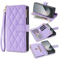 thumbnail image 1 of Phone Case for Samsung Galaxy Z Fold 7 Wallet Cover with Shoulder Strap & Wrist Strap, Card Holder Slots Stand PU Leather Zipper Pocket Flip Case Magnetic Buckle Women Girls for Z Fold 7, Purple, 1 of 6