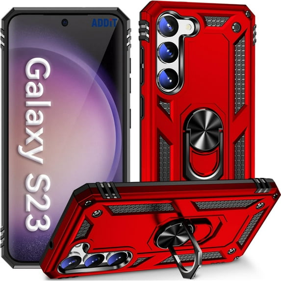 Phone Case for Samsung S23 Case Samsung Galaxy S23 Phone Case, Military Grade, Heavy Duty, with Ring Holder Stand, Support Magnet Car Mount for Samsung Galaxy S23 Case Red