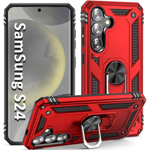 Phone Case for Samsung S24 Case Samsung Galaxy S24 Phone Case, Military Grade, Heavy Duty, with Ring Holder Stand, Support Magnet Car Mount for Samsung Galaxy S24 Case Red