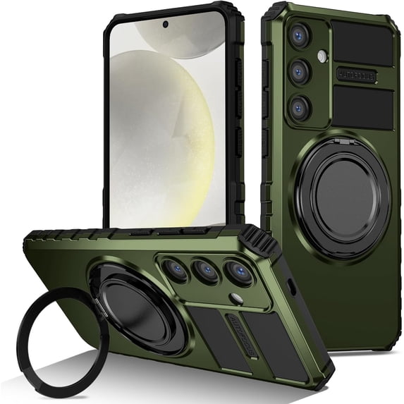 Phone Case for Samsung S24 Plus Case with Ring Magnetic Fits Wireless Charger, 2 in 1 Soft TPU and Hard PC Cover Samsung Galaxy S24 Plus Case Shockproof Rugged Green (Green)