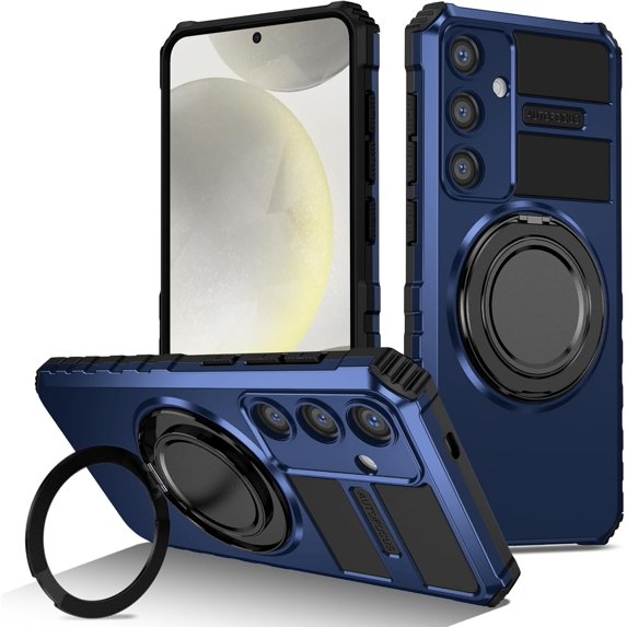 Phone Case for Samsung S24 Plus Case with Ring Magnetic Fits Wireless Charger, 2 in 1 Soft TPU and Hard PC Cover Samsung Galaxy S24 Plus Case Shockproof Rugged Green (Blue)