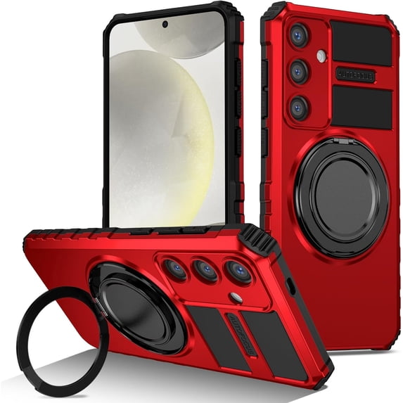 Phone Case for Samsung S24 Plus Case with Ring Magnetic Fits Wireless Charger, 2 in 1 Soft TPU and Hard PC Cover Samsung Galaxy S24 Plus Case Shockproof Rugged Green (Red)