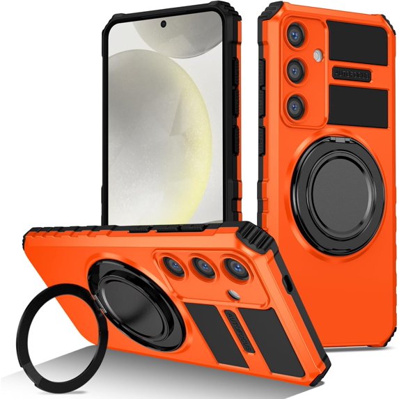 Phone Case for Samsung S24 Plus Case with Ring Magnetic Fits Wireless Charger, 2 in 1 Soft TPU and Hard PC Cover Samsung Galaxy S24 Plus Case Shockproof Rugged Green (Orange)