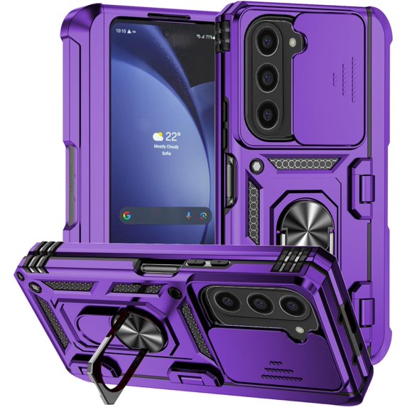 Phone Case for Samsung Z Fold 6 Case with Ring Holder Camera Lens Protector Slide Cover Black Shockproof Samsung Galaxy Z Fold 6 Case Rugged Heavy Duty with Pen Slot (Purple)