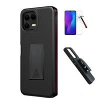 Phone Case for T-Mobile REVVL 8 Pro 5G, Black Dual Layer Shockproof 360-Degree Rotating Belt Clip Case Cover with Kickstand   Tempered Glass Screen Protector