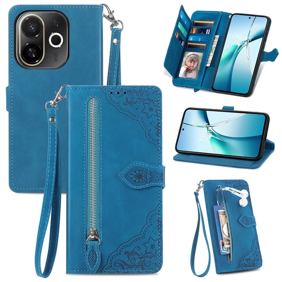 Phone Case for Tecno Spark 30C 5G, Shockproof PU Leather Wallet Case with Card Slots Anti-Scratch Stand Magnetic Flip Zipper Pocket Cover for Tecno Spark 30C 5G, Blue