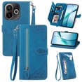 thumbnail image 1 of Phone Case for Tecno Spark 30C 5G, Shockproof PU Leather Wallet Case with Card Slots Anti-Scratch Stand Magnetic Flip Zipper Pocket Cover for Tecno Spark 30C 5G, Blue, 1 of 5