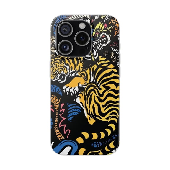 Phone Case Tiger Dragon American Tattoo Style Don Hard Biker Flexible Art - iPhone 15 Pro