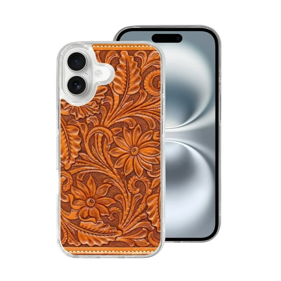 Phone Case Tooled Brown Leather Compatible with iPhone 17 Case Shockproof Soft TPU Silicone Print Transparent Protective Cover