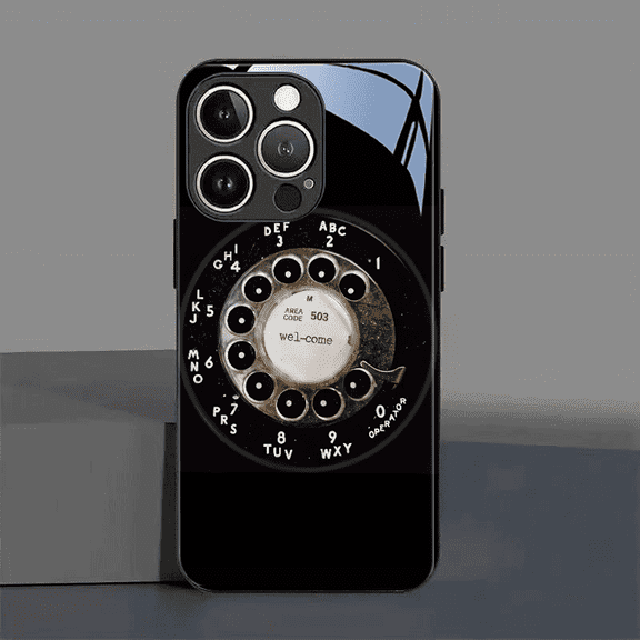 Phone Case: Vintage Rotary Dial Pattern Tempered Glass Phone Case for iPhone 16/16 Plus/16 Pro/16 Pro Max/15/15 Plus/15 Pro/15 Pro Max/14/14 Plus/14 Pro/14 Pro Max/13/13 Pro/13 Pro Max