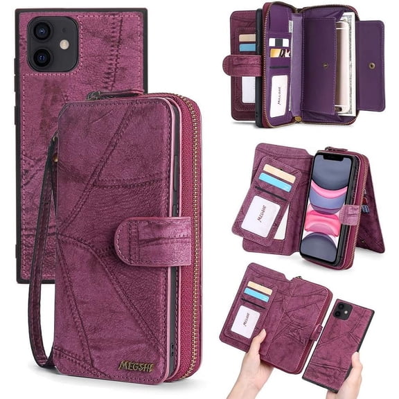 Phone Case Wallet Case Compatible for Apple IPhone 7/8/SE2/SE3 Leather Purse with Zipper Card Slots Holder & Wrist Strap & Mirror 2 in 1 Magnetic Flip PU Cover for Women Men