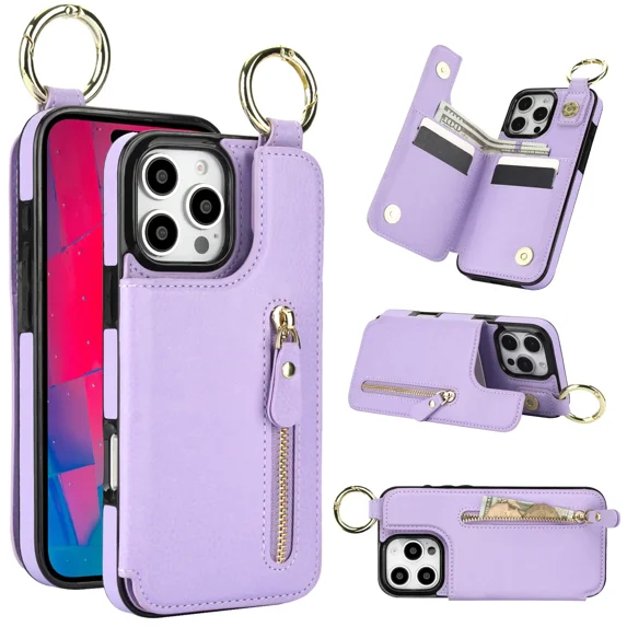 Phone Case Wallet Case for iPhone 14 PU Leather Magnetic Handbag Zipper Pocket Card Slots