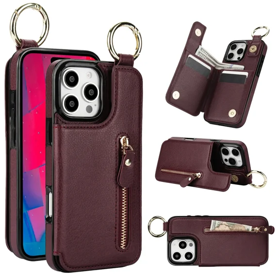 Phone Case Wallet Case for iPhone15 plus PU Leather Magnetic Handbag Zipper Pocket Card Slots