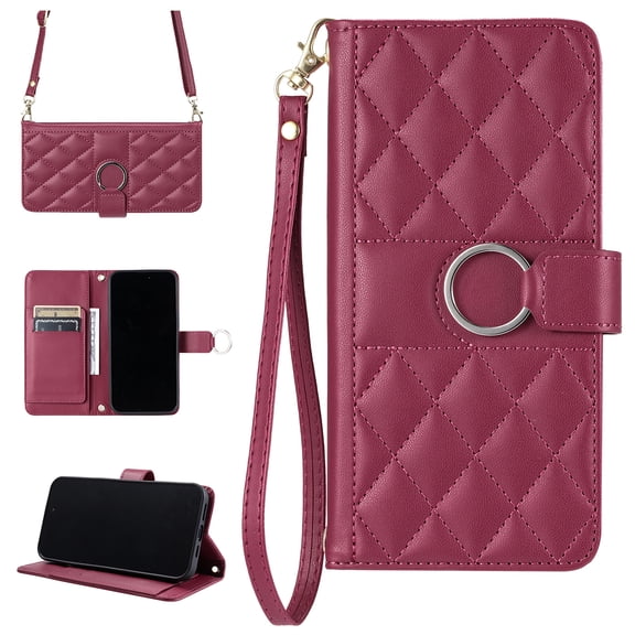 Phone Case Wallet - Multi-Function PU Leather Flip Magnetic Snap Folio Case with Card Holder Kickstand Wrist Strap and Adjustable Crossbody Strap, Compatible with Google Pixel 7, Red