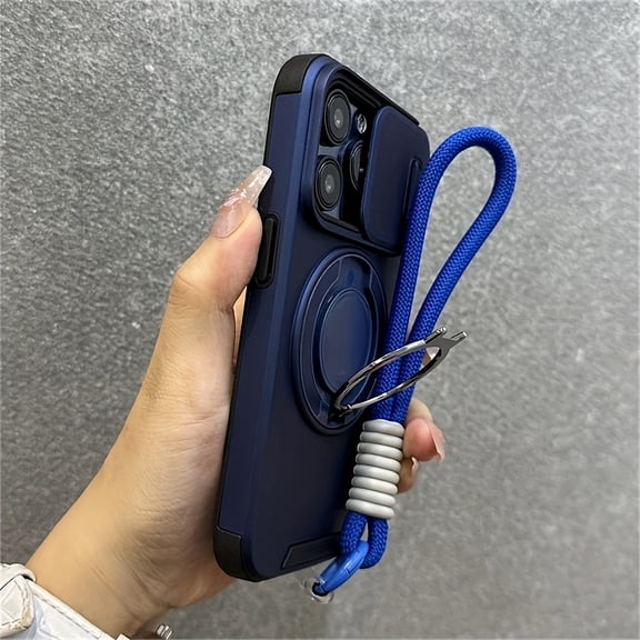 Phone Case - Wireless Charging Phone Case with a Sliding Window Ring Holder And Short Strap, Suitable for Iphone 17, Air 16, 15, 14, 13, 12, And 11 Pro Max Plus, Featuring a Soft Silicone Back Cover