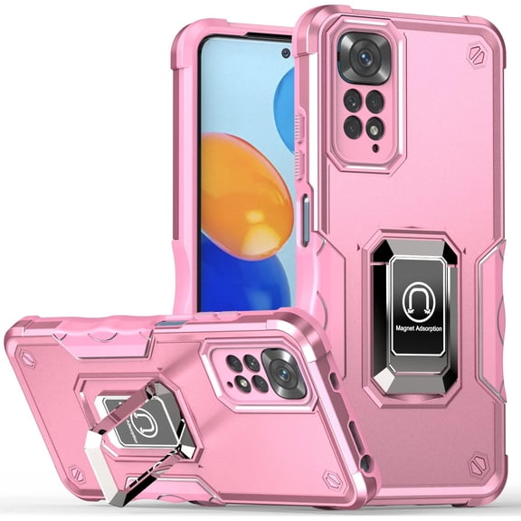 Phone Case for Xiaomi Redmi Note 11 4G (Not 5G) with Magnetic Kickstand, Military Grade Shockproof Heavy Duty Protective Phone Cover for Redmi Note 11 4G/Redmi Note 11S 4g JQ Pink