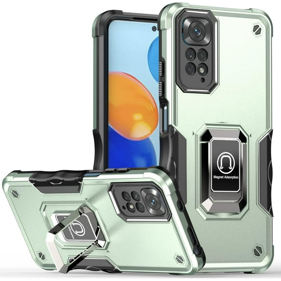 Phone Case for Xiaomi Redmi Note 11 4G (Not 5G) with Magnetic Kickstand, Military Grade Shockproof Heavy Duty Protective Phone Cover for Redmi Note 11 4G/Redmi Note 11S 4g JQ Mint Green