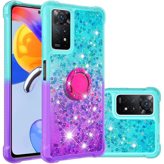 Phone Case for Xiaomi Redmi Note 11 Pro 5G/4G, Shiny Bling Quicksand Effect TPU Bumper Case with Four Corners Protection Cover for Redmi Note 11 Pro 5G/4G, Blue Purple
