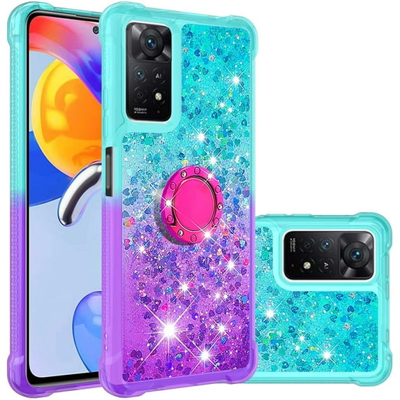 Phone Case for Xiaomi Redmi Note 11 Pro 5G/4G, Shiny Bling Quicksand Effect TPU Bumper Case with Four Corners Protection Cover for Redmi Note 11 Pro 5G/4G, Blue Purple