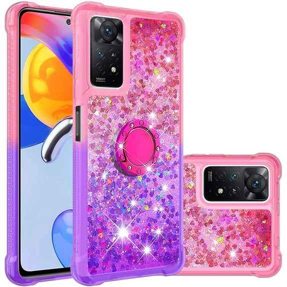 Phone Case for Xiaomi Redmi Note 11 Pro 5G/4G, Shiny Bling Quicksand Effect TPU Bumper Case with Four Corners Protection Cover for Redmi Note 11 Pro 5G/4G, Pink Purple