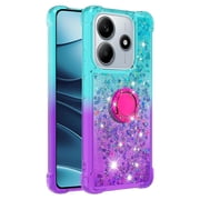 Phone Case for Xiaomi Redmi Note 14 4G 163 with Ring Kickstand, Cute Glitter Bling Sparkle Quicksand Flowing Liquid Clear Gel Silicone ShockProof Cover Girls-B1