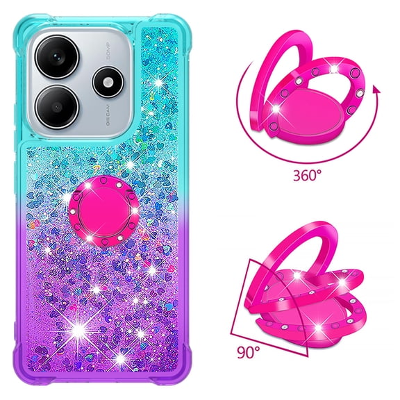 Phone Case for Xiaomi Redmi Note 14 4G 164 with Ring Kickstand, Cute Glitter Bling Sparkle Quicksand Flowing Liquid Clear Gel Silicone ShockProof Cover Girls-B1