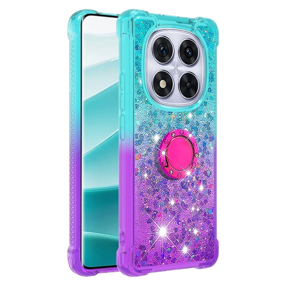 Phone Case for Xiaomi Redmi Note 14 Pro Plus/Note 14 Pro 5G Overseas/Domestic with Ring Kickstand, Cute Glitter Bling Sparkle Quicksand Flowing Liquid Phone Cover-B1