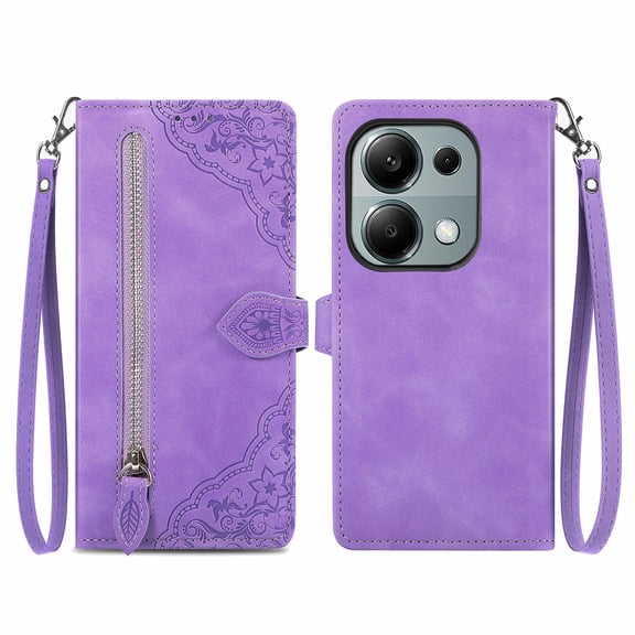 Phone Case for Xiaomi Redmi Note13 Pro 4G, Shockproof PU Leather Wallet Case with Card Slots Anti-Scratch Stand Magnetic Flip Zipper Pocket Cover for Xiaomi Redmi Note13 Pro 4G, Purple