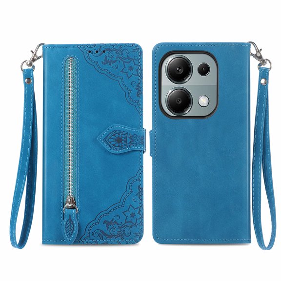 Phone Case for Xiaomi Redmi Note13 Pro 4G, Shockproof PU Leather Wallet Case with Card Slots Anti-Scratch Stand Magnetic Flip Zipper Pocket Cover for Xiaomi Redmi Note13 Pro 4G, Blue